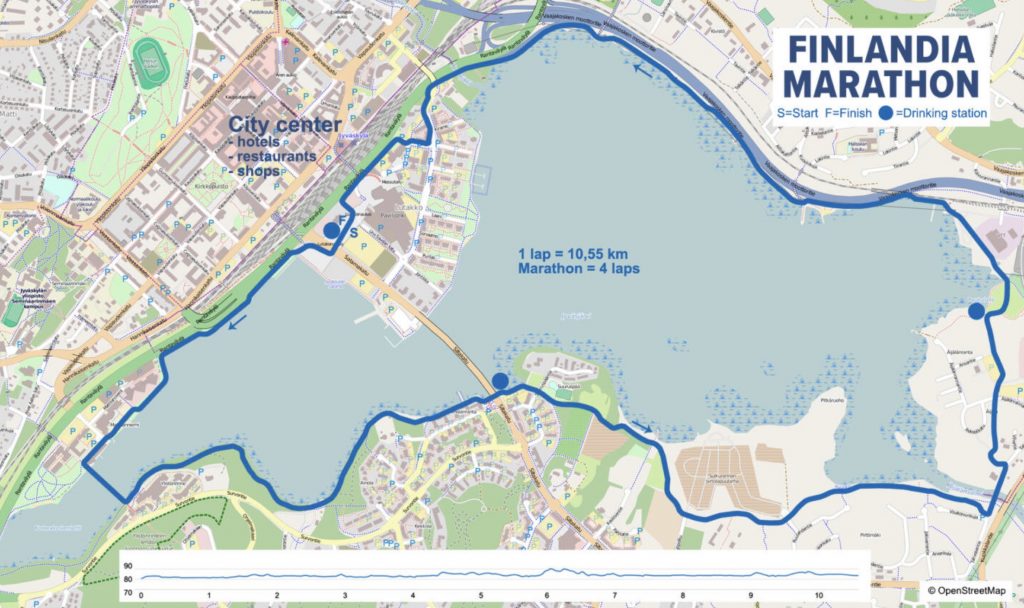 Screenshot Streckenverlauf des Marathons der Masters EM in Jyväskülä, 2025