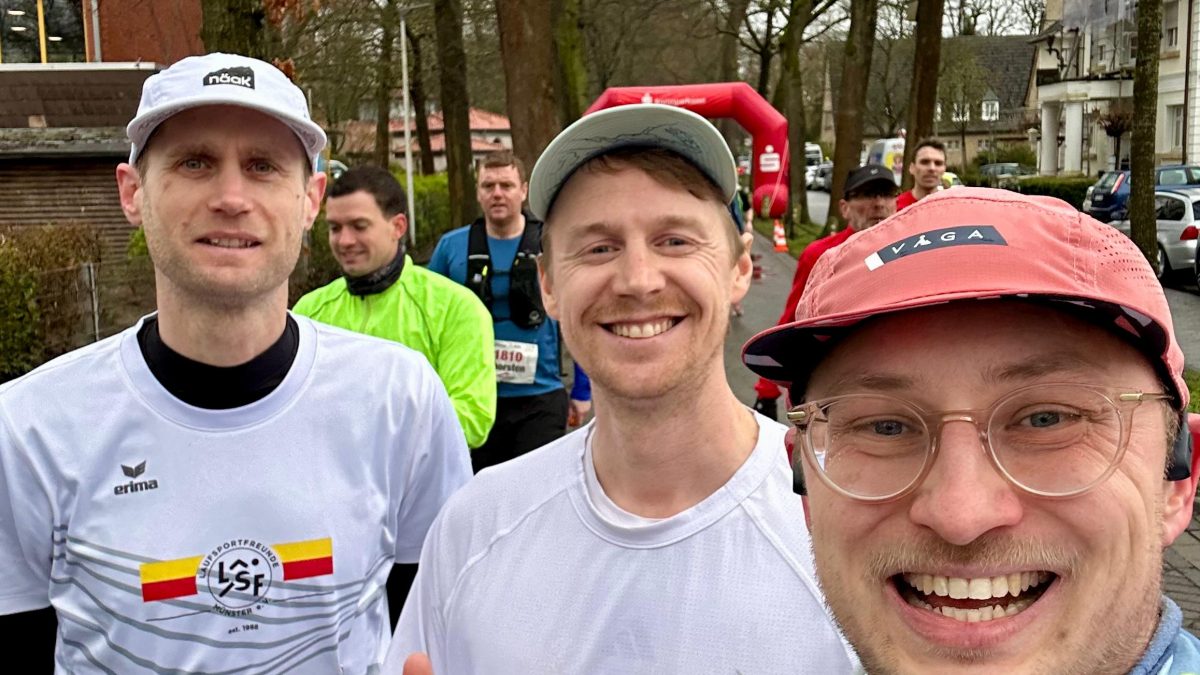 Benedikt Korte, Ivo Middendorf und Daniel Weppeler, LSF Münster, Ibbenbürener Klippenlauf 2026