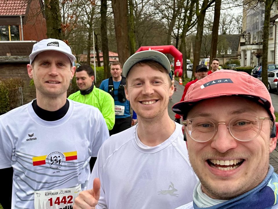 Benedikt Korte, Ivo Middendorf und Daniel Weppeler, LSF Münster, Ibbenbürener Klippenlauf 2026